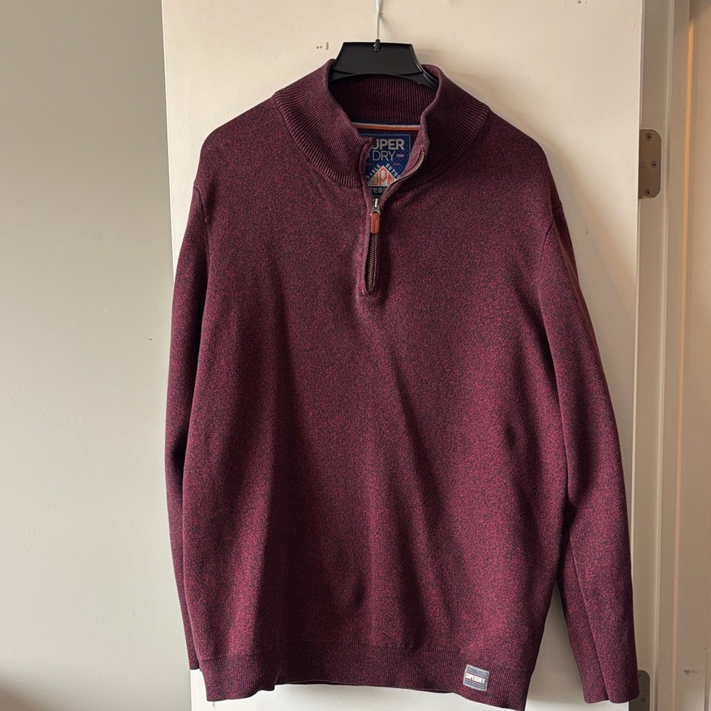 Superdry Men's Maroon Quarter Zip Sweater